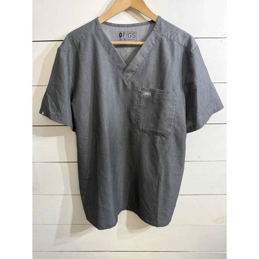 Figs Scrubs Light GRAY 2 Piece Set: Men's Shirt Size Large & Pants Size XL